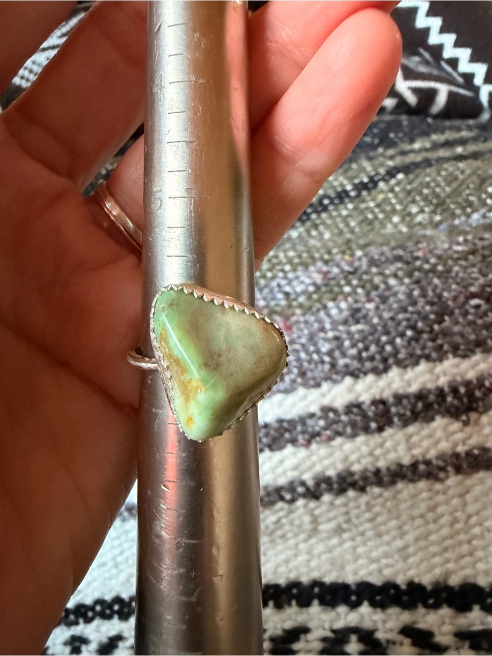 Artisan Silver Ring with Green Turquoise Triangle Stone